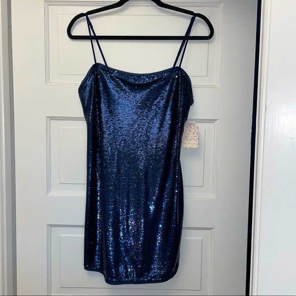 Free People Dresses & Skirts - Blue sequinned mini dress from free people, new with tags